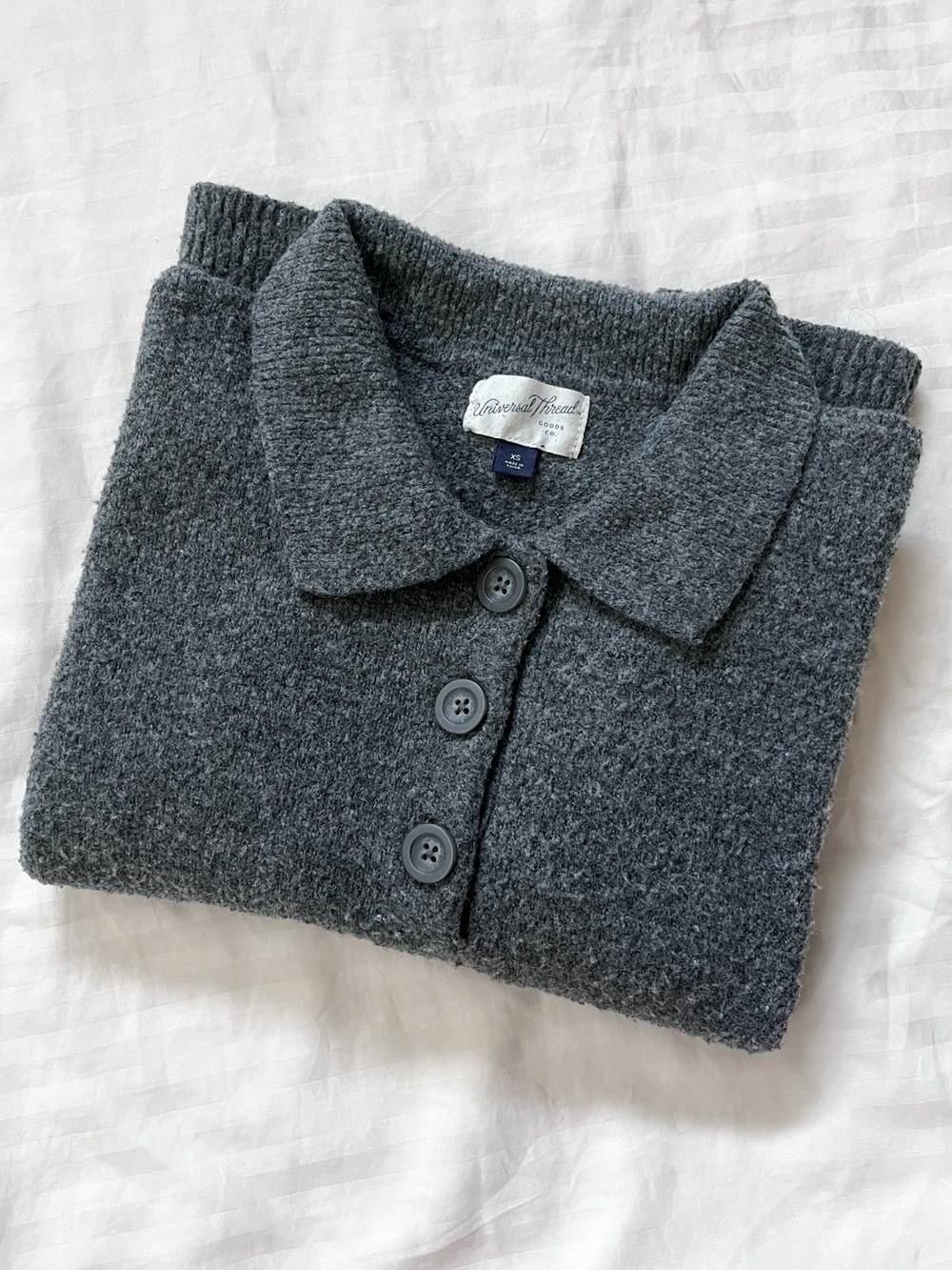 Button Collar Textured Knit Sweater | Universal Thread | Charcoal Grey, XS